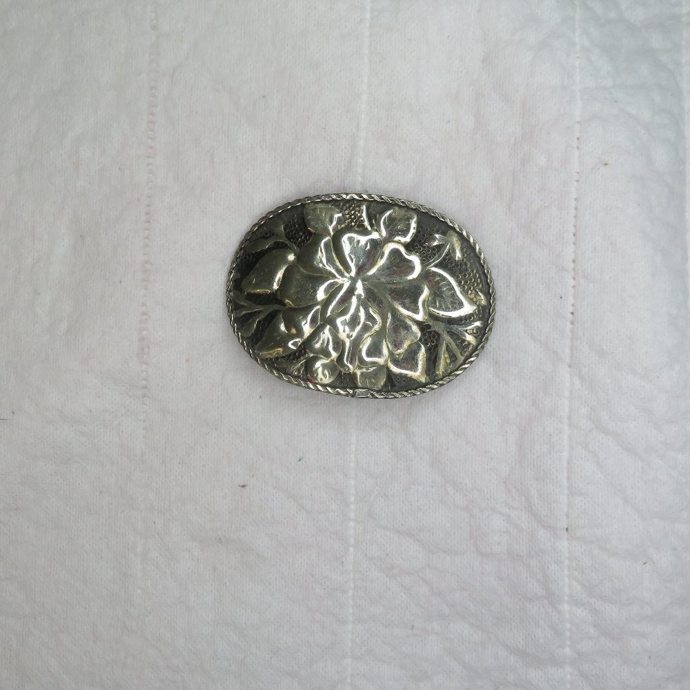 Silver Black Floral Belt Buckle